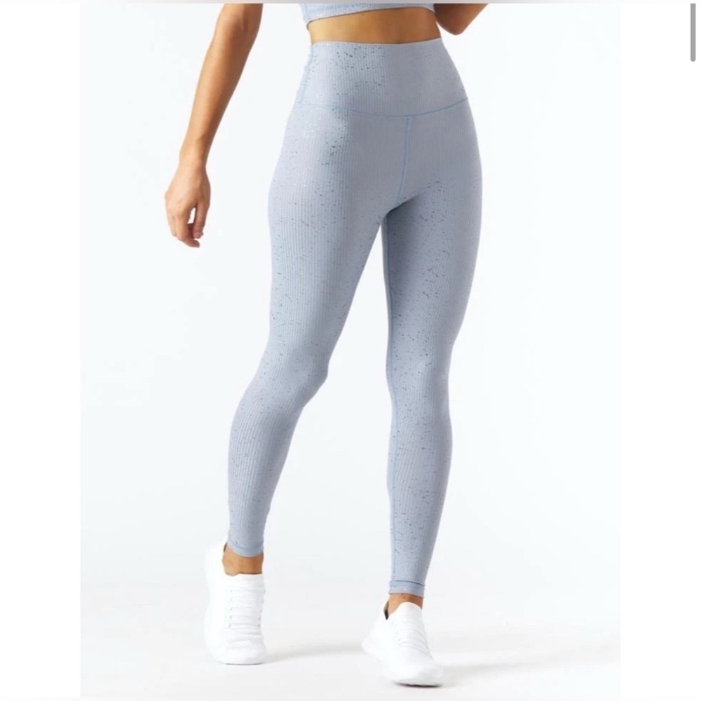 Glyder High Power French Blue Silver Speckled Metallic Ribbed High Rise Leggings